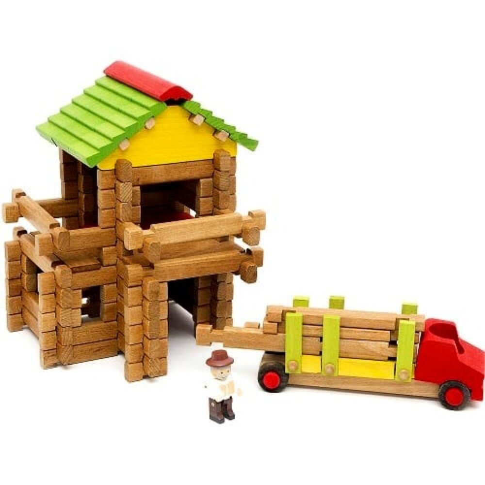 NWT Jeujura Wooden Building Set Chalet with Truck